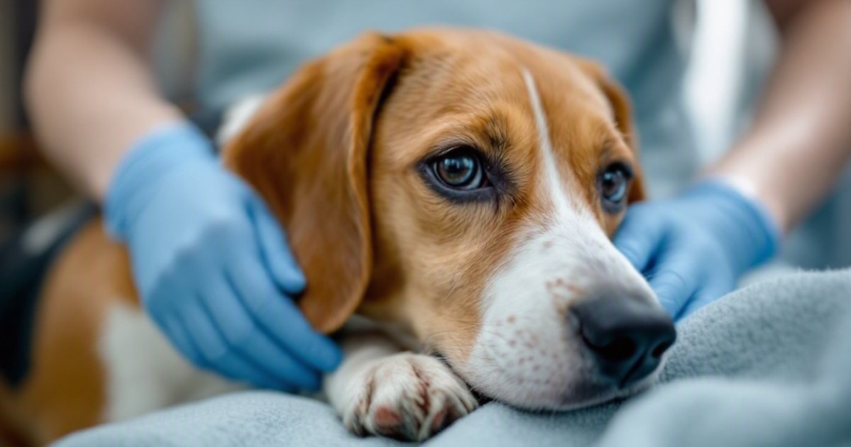 Veterinarian performing a bedside ultrasound on a sedated dog in an emergency clinic setting