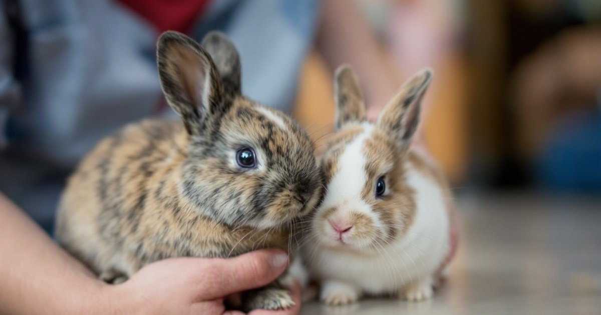 A dwarf therapy rabbit in a travel carrier, illustrating transport stress and cortisol response in animal-assisted programs
