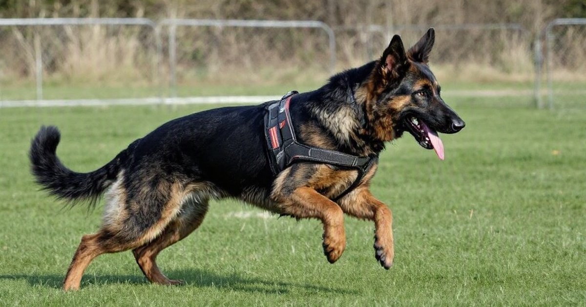 German Shepherd dog running outdoors