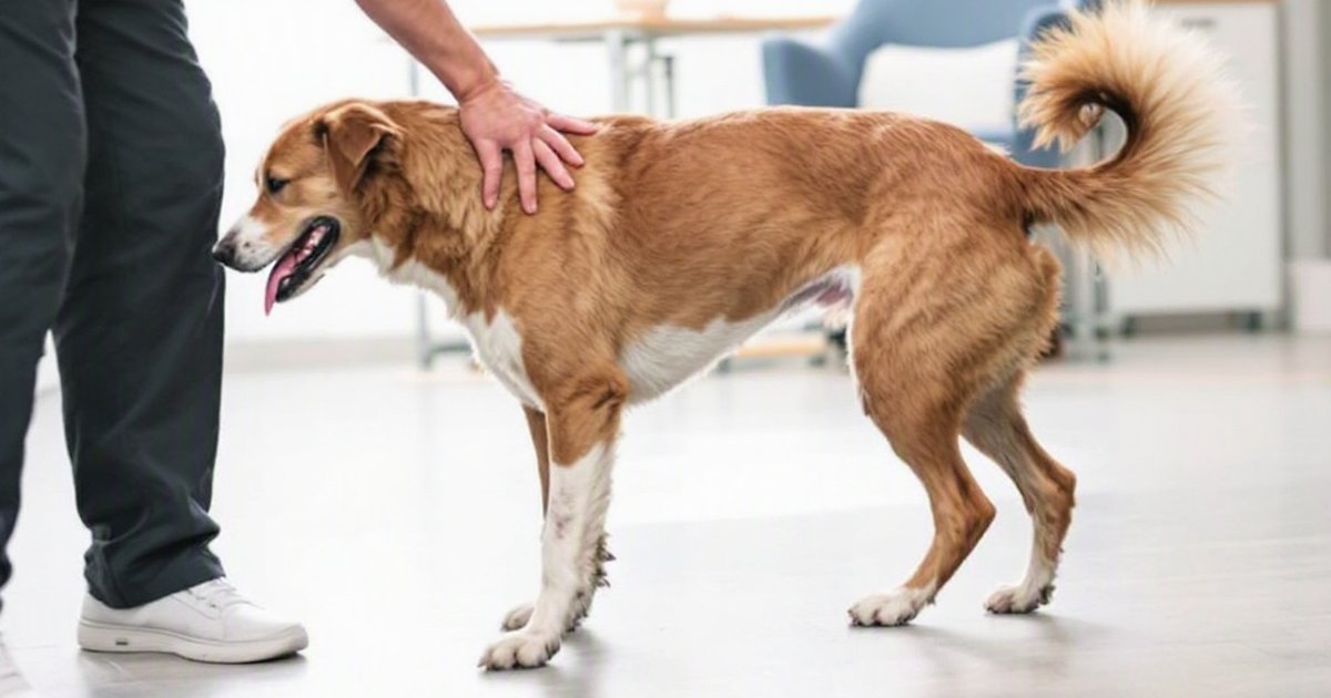 A person handling a dog in an indoor clinical rehabilitation setting