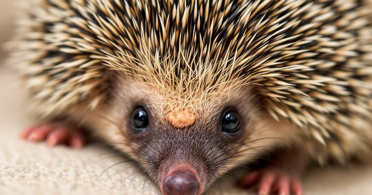 A pet hedgehog being held by a person, illustrating zoonotic ringworm risk from hedgehog to owner