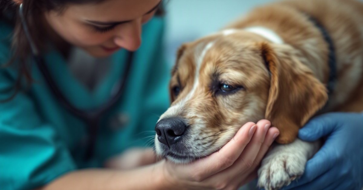 Veterinarian examining a dog during a welfare check, illustrating animal abuse recognition and reporting in companion animals