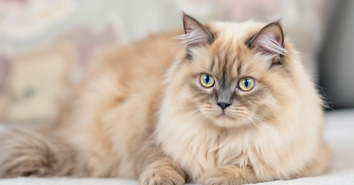 Fluffy Ragdoll cat with glossy coat being gently brushed by owner, representing feline skin and coat health