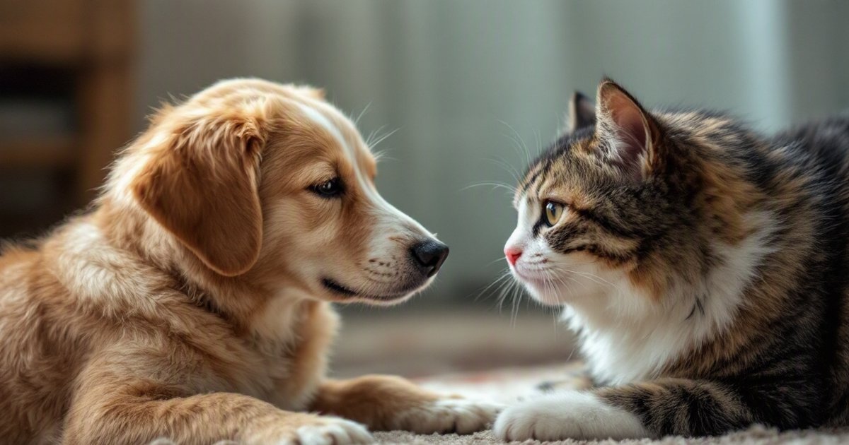 Dog and cat resting together at home, representing COVID-19 transmission research between people and pets
